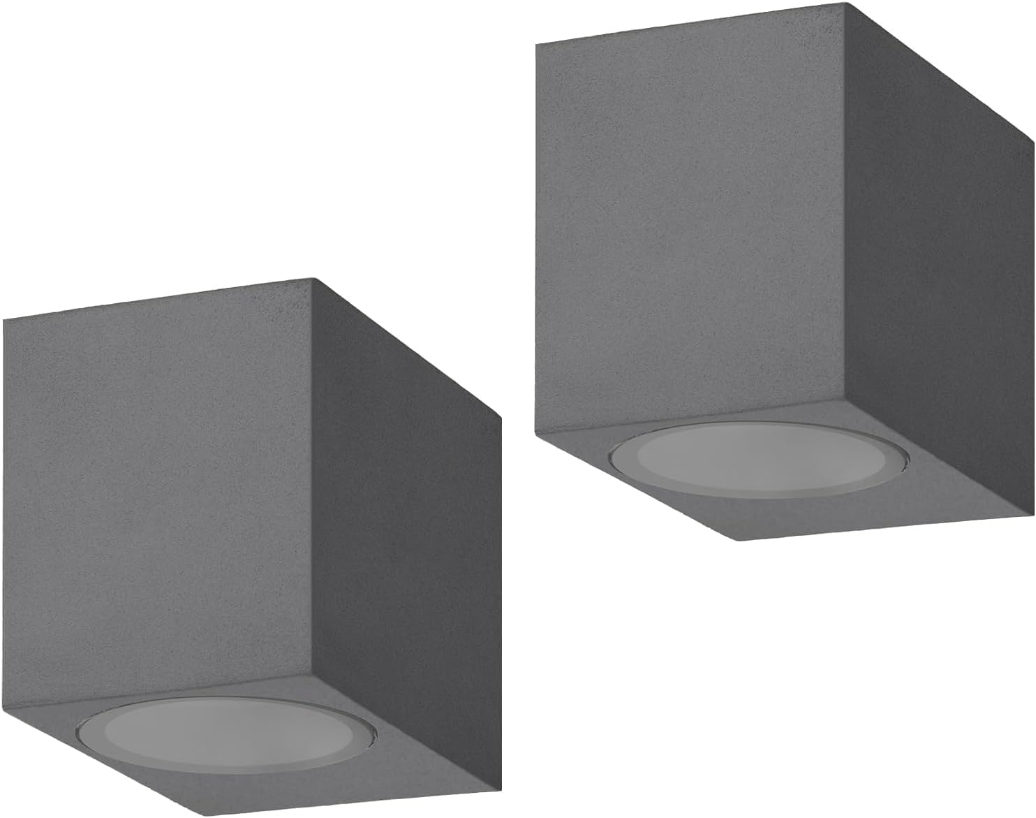 Two square gray ceiling lights on a white background