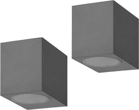 Two square gray ceiling lights on a white background