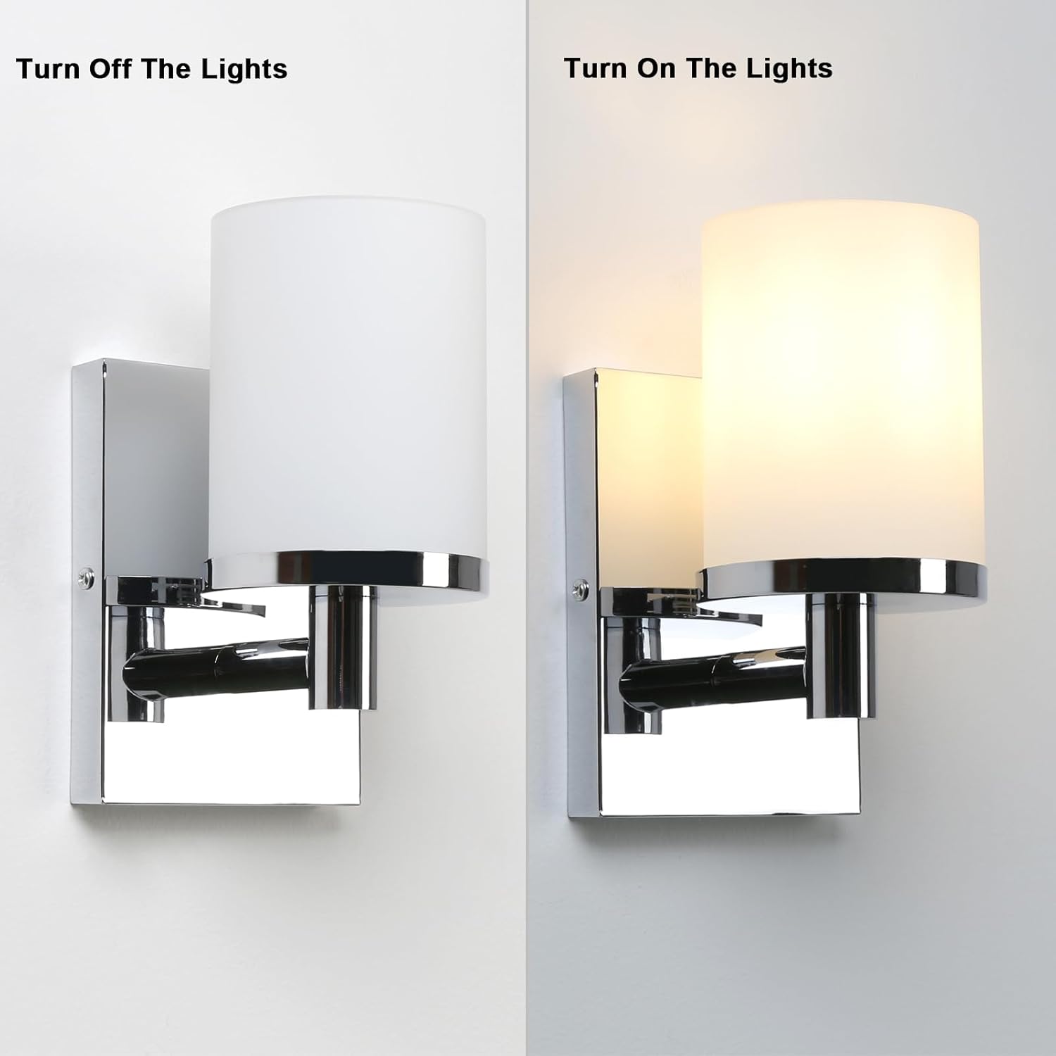 Two wall lights side by side, one labeled 'Turn Off The Lights' and the other 'Turn On The Lights'.