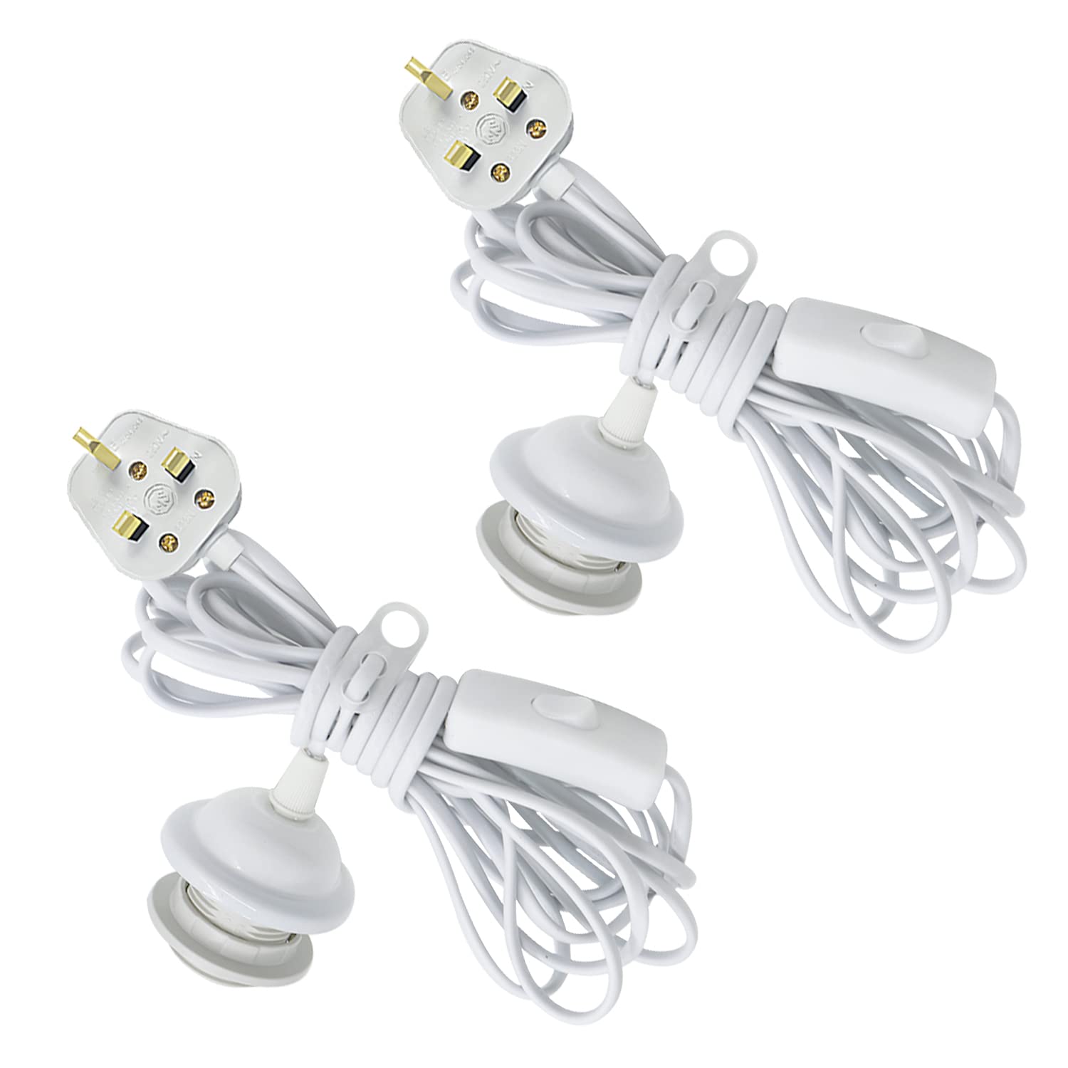 Two white extension cords with plugs on a white background