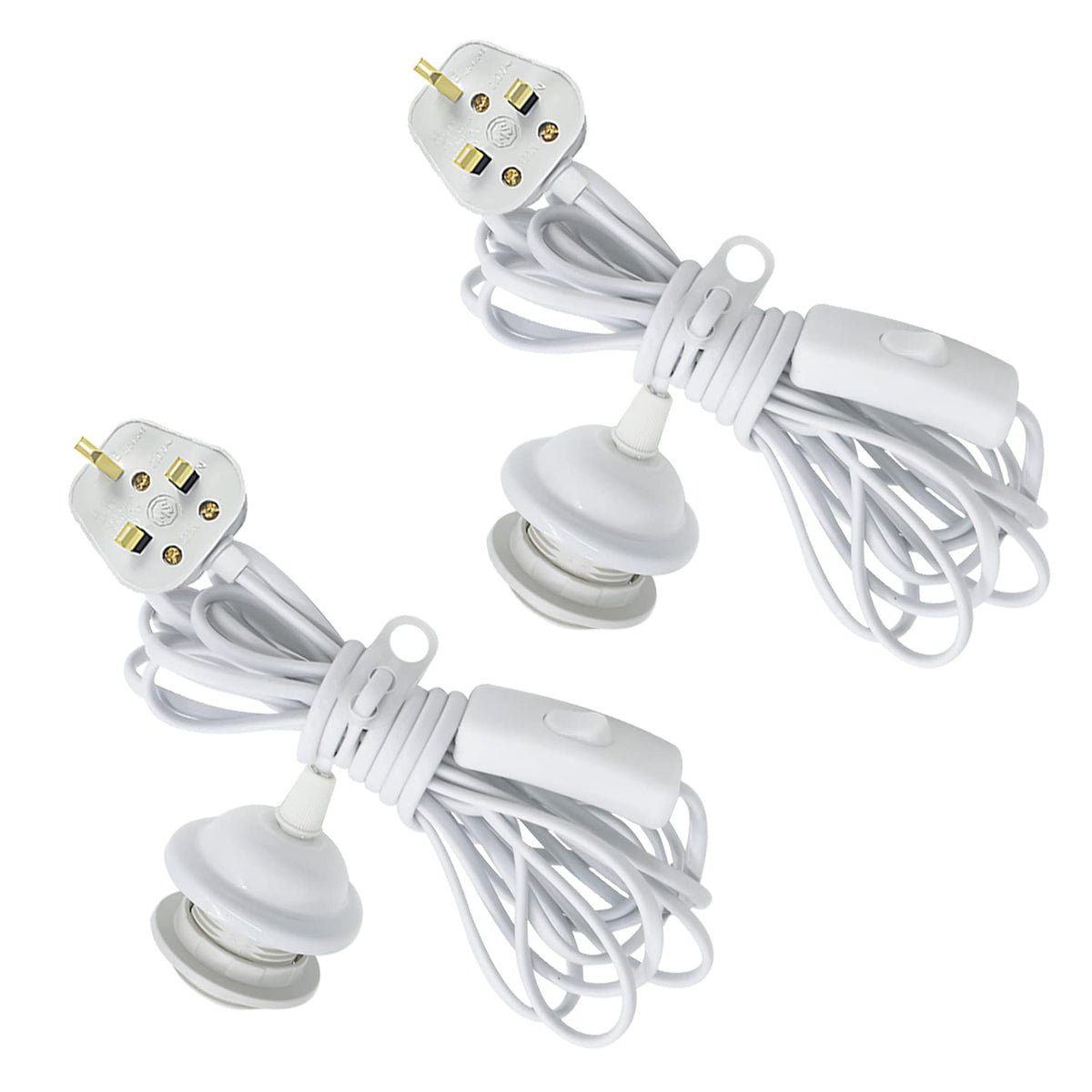 Two white extension cords with plugs on a white background