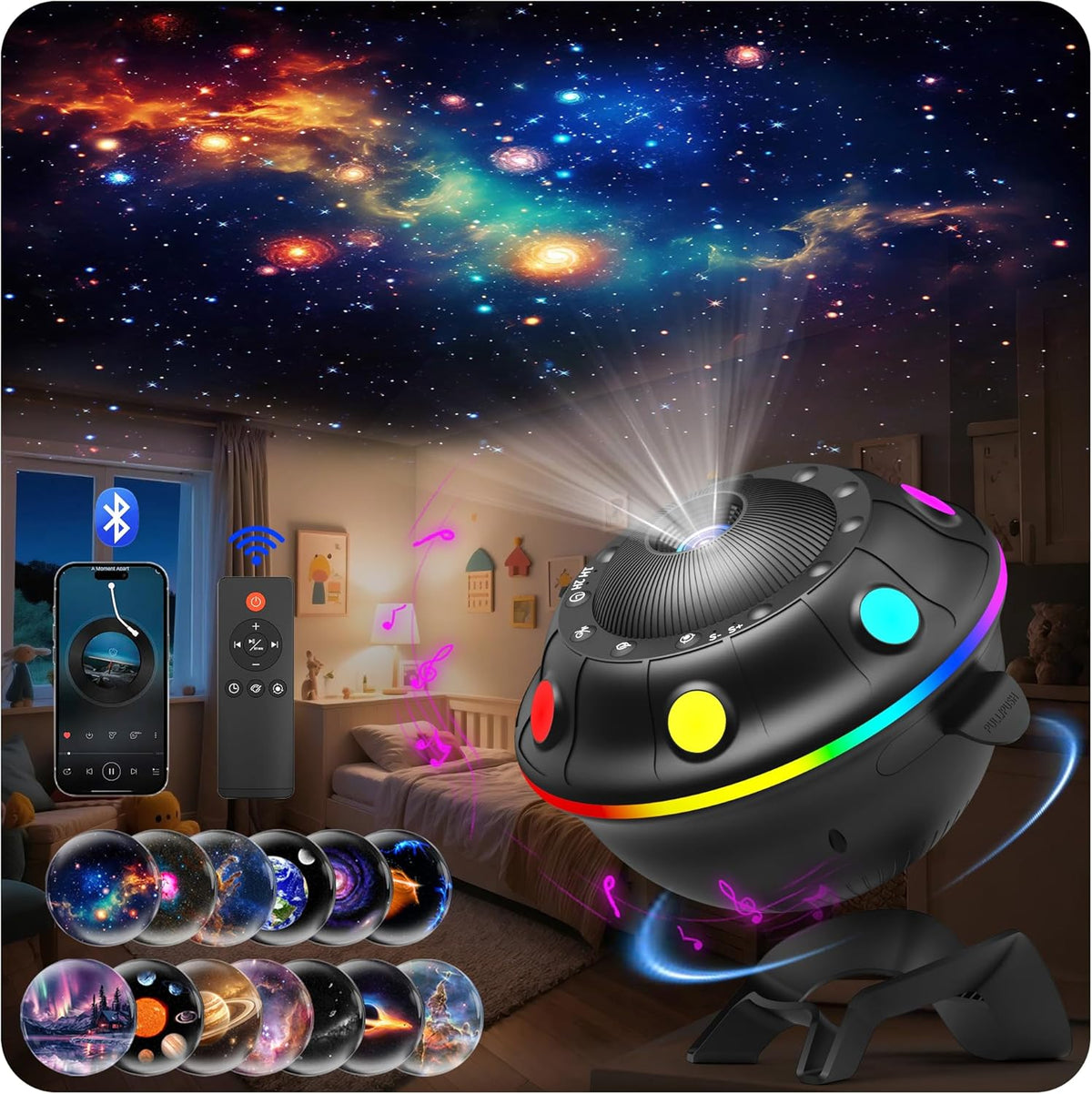 UFO Galaxy Star Projector with 13 Space Films & Bluetooth
