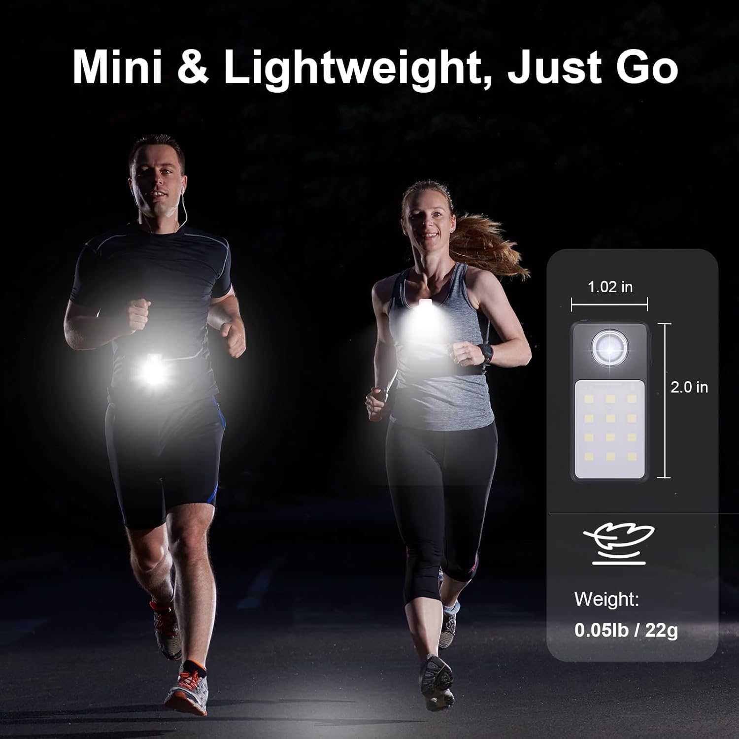 USB-C Rechargeable Running Light – 3 Modes, Clip-On Torch with Flood, Spot & Red Strobe, IPX7 Waterproof Compact LED Flashlight