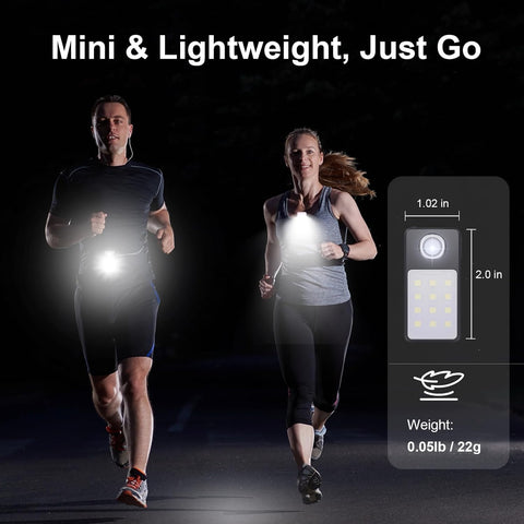 USB-C Rechargeable Running Light – 3 Modes, Clip-On Torch with Flood, Spot & Red Strobe, IPX7 Waterproof Compact LED Flashlight