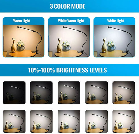 8W USB lamp with sturdy clip attached to desk edge

