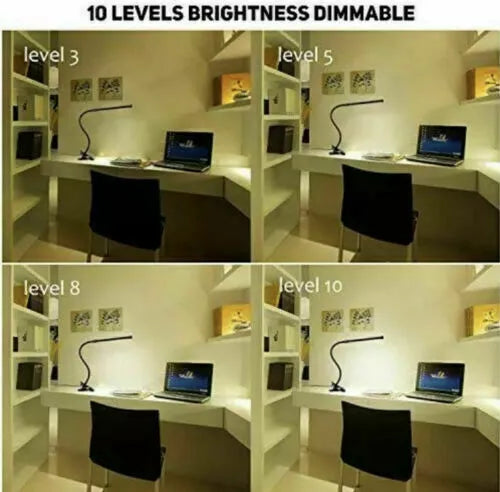 Reading lamp providing cool white light in workspace

