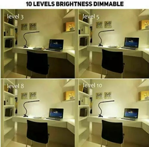Reading lamp providing cool white light in workspace

