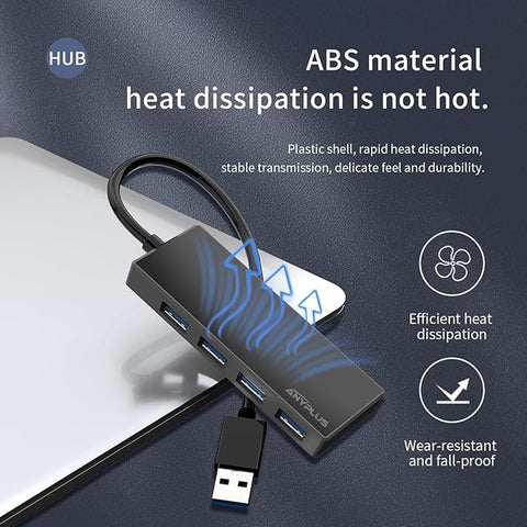 USB hub with heat dissipation features on a dark background