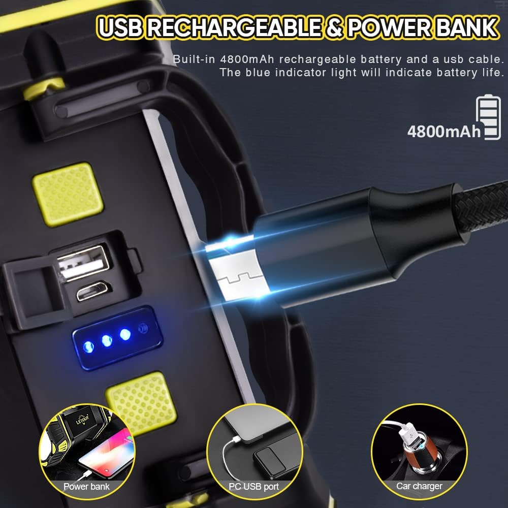 USB rechargeable and power bank with charging cable and battery indicator on a dark background