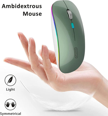 Uiosmuph Bluetooth Mouse, 2.4G & Bluetooth Wireless Mouse for Laptop, Slim Rechargeable Mice Ergonomic Portable Optical Mouse for Notebook/PC/Computer/MacOS/Android (Green)