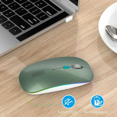 Uiosmuph Bluetooth Mouse, 2.4G & Bluetooth Wireless Mouse for Laptop, Slim Rechargeable Mice Ergonomic Portable Optical Mouse for Notebook/PC/Computer/MacOS/Android (Green)