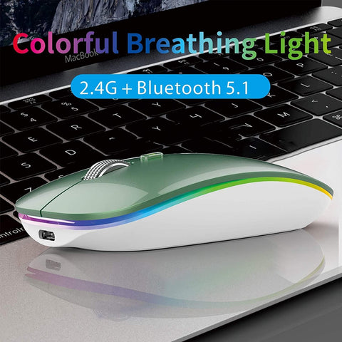 Uiosmuph Bluetooth Mouse, 2.4G & Bluetooth Wireless Mouse for Laptop, Slim Rechargeable Mice Ergonomic Portable Optical Mouse for Notebook/PC/Computer/MacOS/Android (Green)