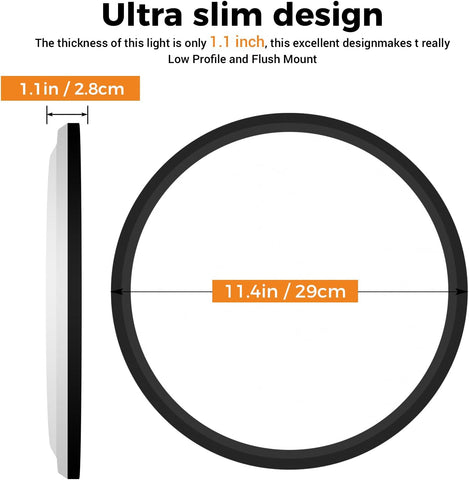 Ultra slim light fixture with measurements on a white background