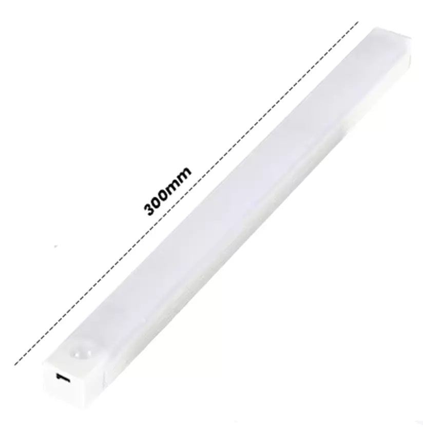 Bright LED motion sensor light illuminating a stairway

