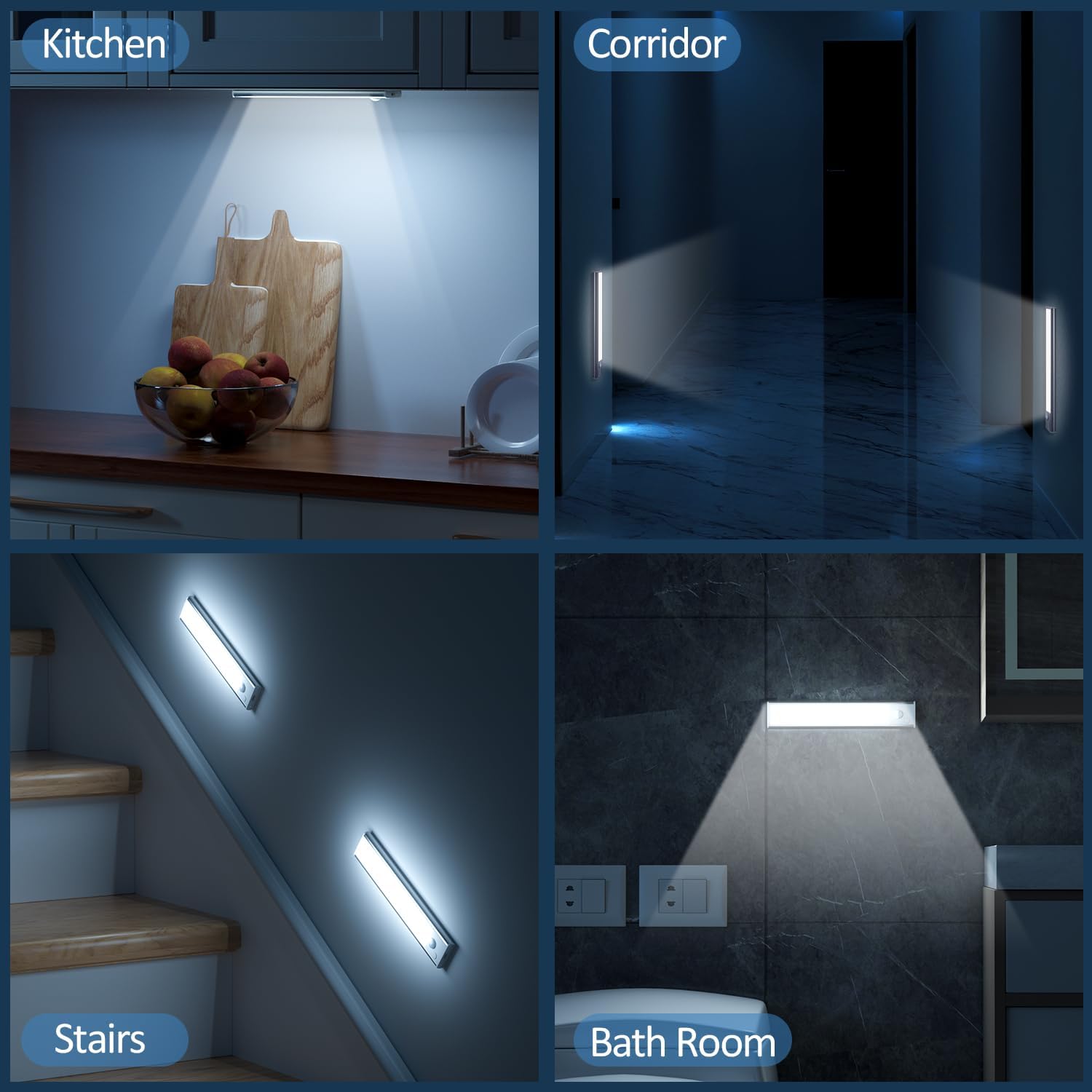 Under Cupboard Kitchen Lights LED – Motion Sensor Rechargeable Cabinet Light, Magnetic Stick-On USB, 6000K Cool White