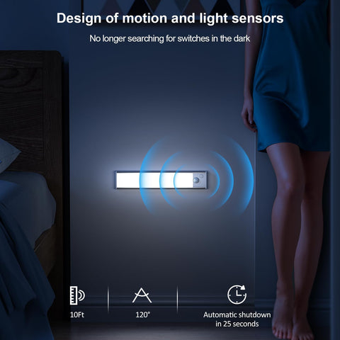 Under Cupboard Kitchen Lights LED – Motion Sensor Rechargeable Cabinet Light, Magnetic Stick-On USB, 6000K Cool White