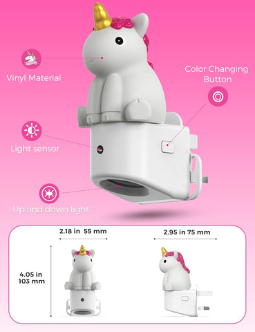 Unicorn-shaped night light with features highlighted on a pink background