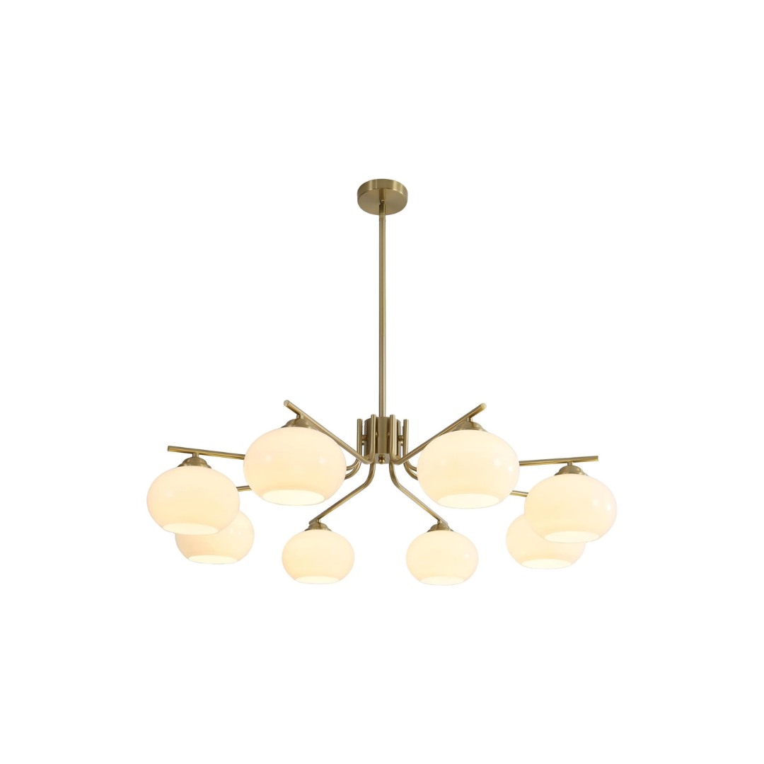 Modern chandelier with glass shades on a white background