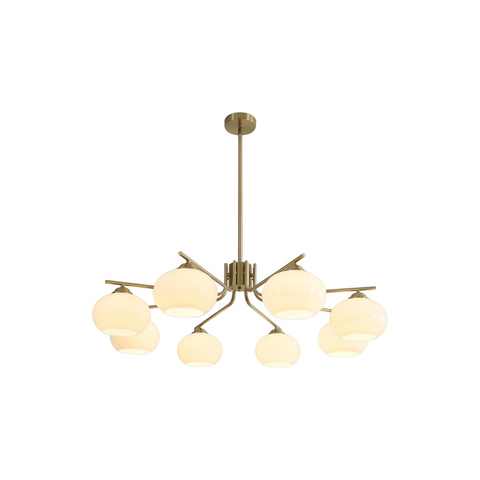 Modern chandelier with glass shades on a white background