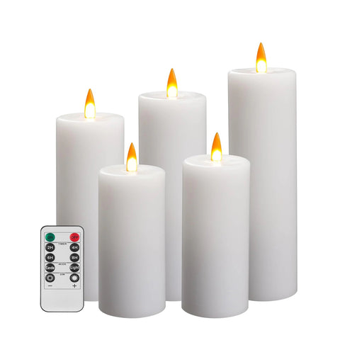 Flameless LED Candle Set of 5, Real Wax Battery Operated Candles with Analog Flickering Flame, Remote Control & Timer for Home and Event Décor