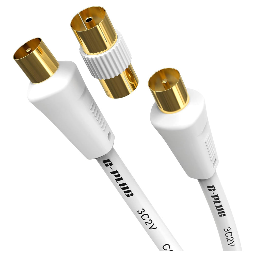 1m TV Aerial Cable with Coaxial Adapter – Male to Male RF Lead – Gold-Plated – For Freeview, Freesat, Sky Box, BT, TV Aerial Extension