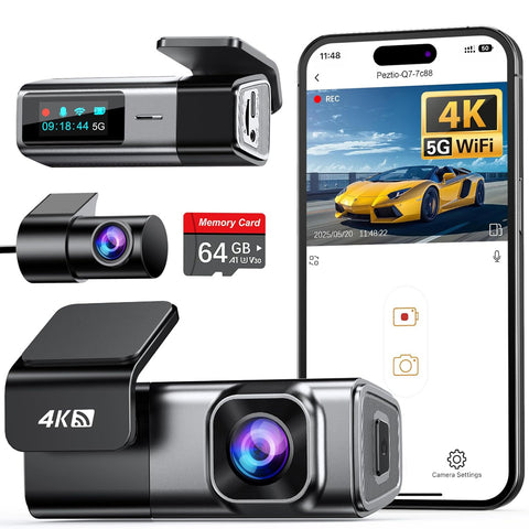 Navycrest 4K Front & Rear Dash Cam with 64GB Card and 5G WiFi