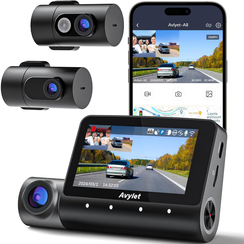 Avylet 5K/4K Triple Dash Cam with Front, Rear & Interior Cameras