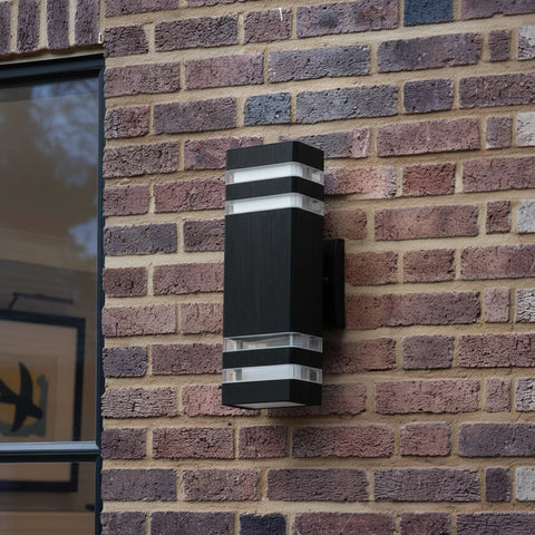 Outdoor Wall Lights Mains Powered Outside Up Down Lights, IP65 LED Porch Front Door Light, Square External GU10 Modern Lighting Exterior Electric Sconce Lamp Wall Mounted for House, Black