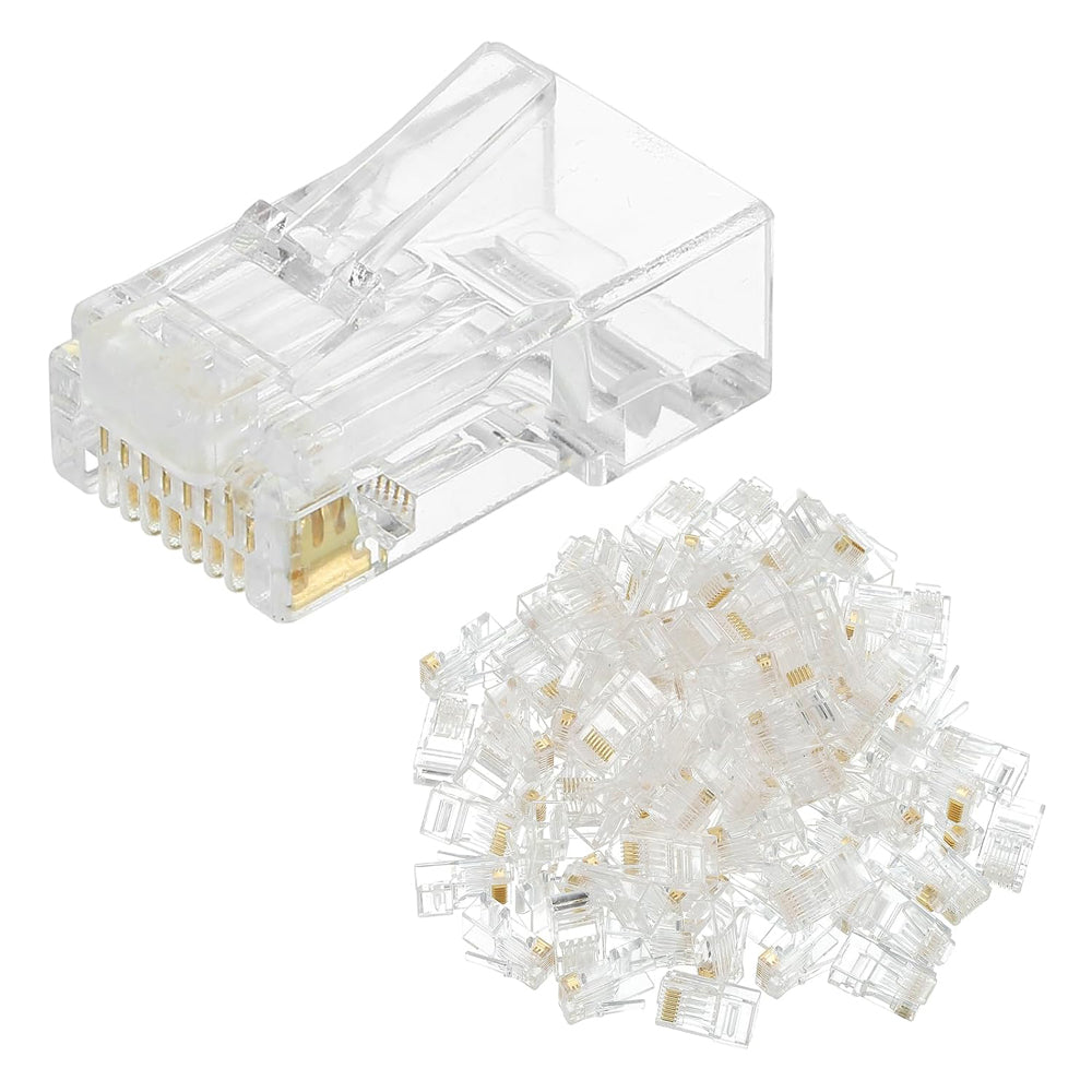 sourcing map 100pcs Cat6 RJ45 Pass Through Connectors, RJ45 Crimp Connector 8P8C Gold Plated Plugs for Solid or Stranded UTP Ethernet Cable