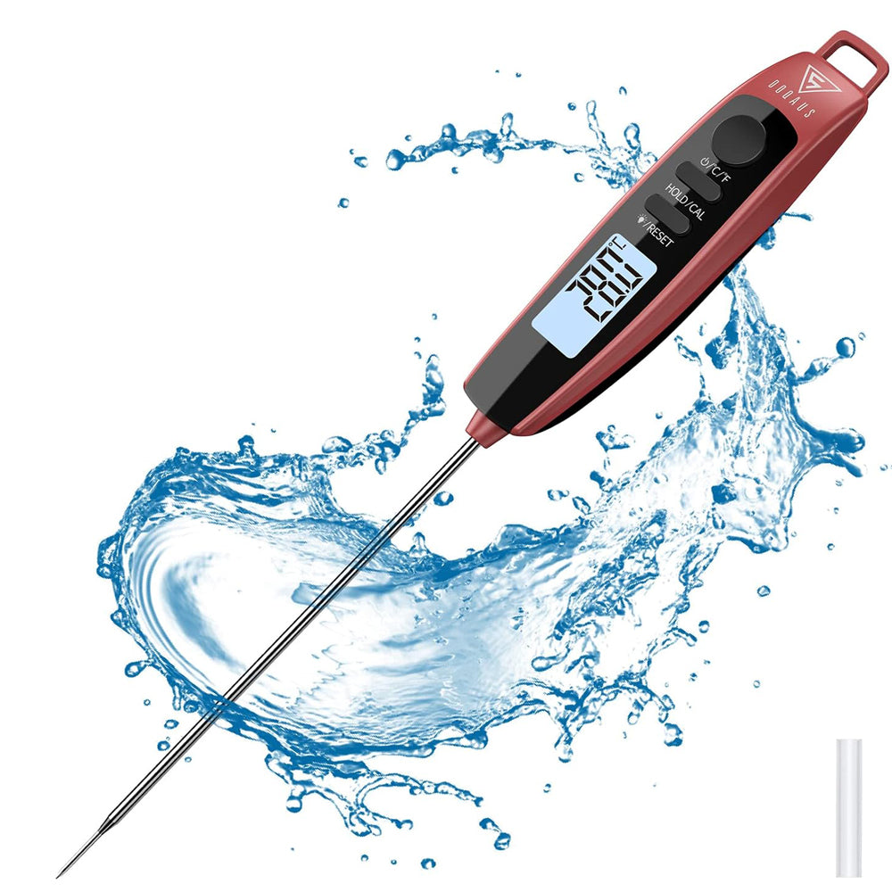 Instant Read Meat Thermometer with LCD Backlight, Black Red