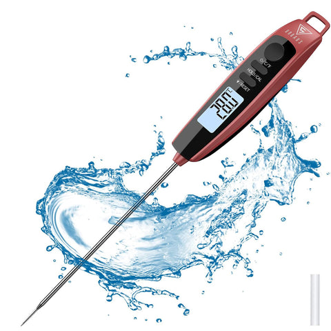 Instant Read Meat Thermometer with LCD Backlight, Black Red