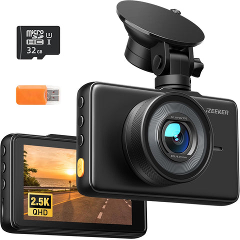 iZEEKER 2.5K QHD Dash Cam with 32GB Card & 3" IPS Display – Black