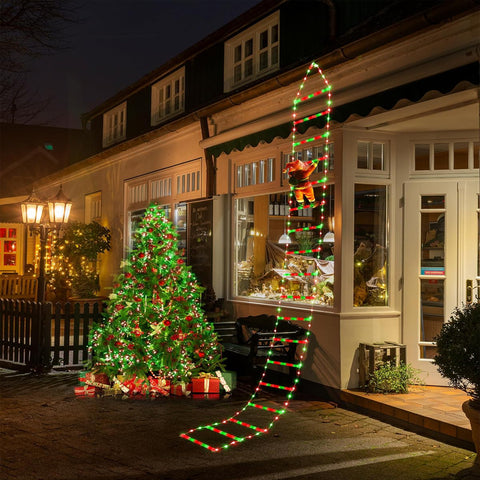 Christmas Ladder Lights 9.9Ft Santa Climbing 338 LED Red & Green Outdoor Decor