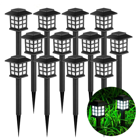 Black Solar Pathway LED Outdoor Garden Lights Cold White