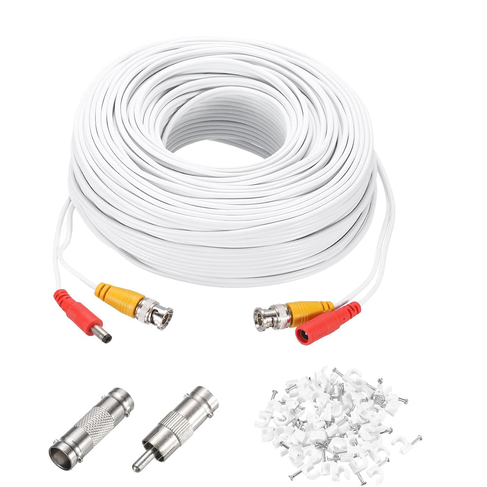 Video Power Cable,45m/148ft All-in-One Security Camera Wire Cord DC Extension Wire for CCTV Security DVR Camera System Installation Plug & Play Cord,1 Set White