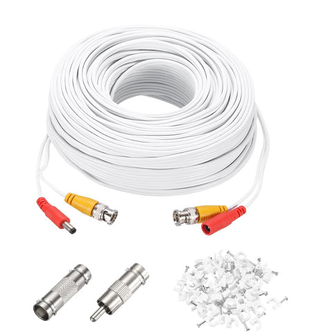 Video Power Cable,45m/148ft All-in-One Security Camera Wire Cord DC Extension Wire for CCTV Security DVR Camera System Installation Plug & Play Cord,1 Set White