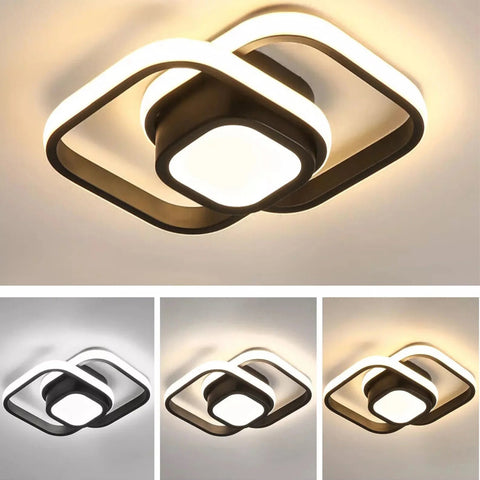 Modern 32W Dimmable LED Ceiling Light Black – 3D Tricolor Ceiling Lamp with Adjustable Brightness for Living Room, Bedroom, Hallway & Indoor Spaces