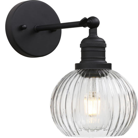 Vintage Wall Light Sconce with Clear Striped Glass Globe Shade, Modern Indoor Wall Vanity Light Fixture for Farmhouse Living Room Bedroom Bathroom