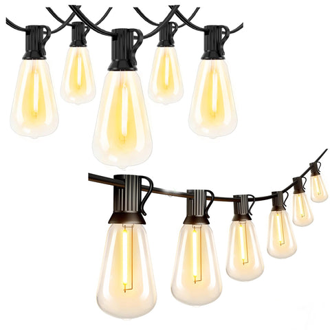 Outdoor Festoon String Lights – 15M with 50 ST64 LED Filament Bulbs – 40W, E12 Base – 3000K Warm White