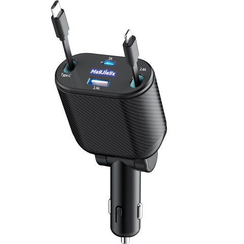 Retractable 62W Car Charger Adapter Dark Gray – 4-in-1 USB-C & USB Fast Charger