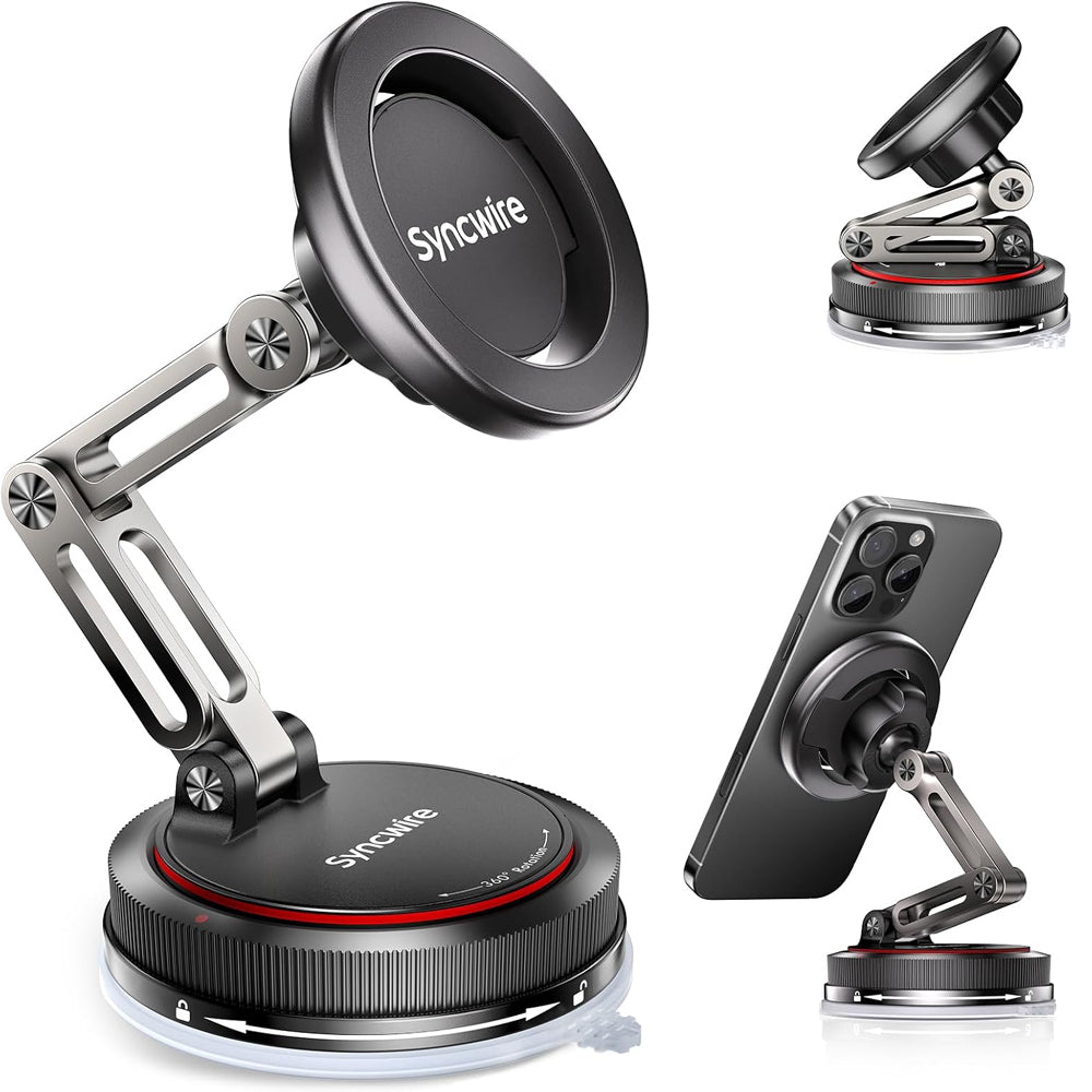 MagSafe Car Phone Holder Mount with N52 Dual Magnet Ring – Black