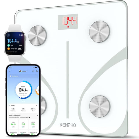 Bluetooth Smart Scale – Digital Bathroom Weighing Scale with Fitness & Wellness Tracking via App – White