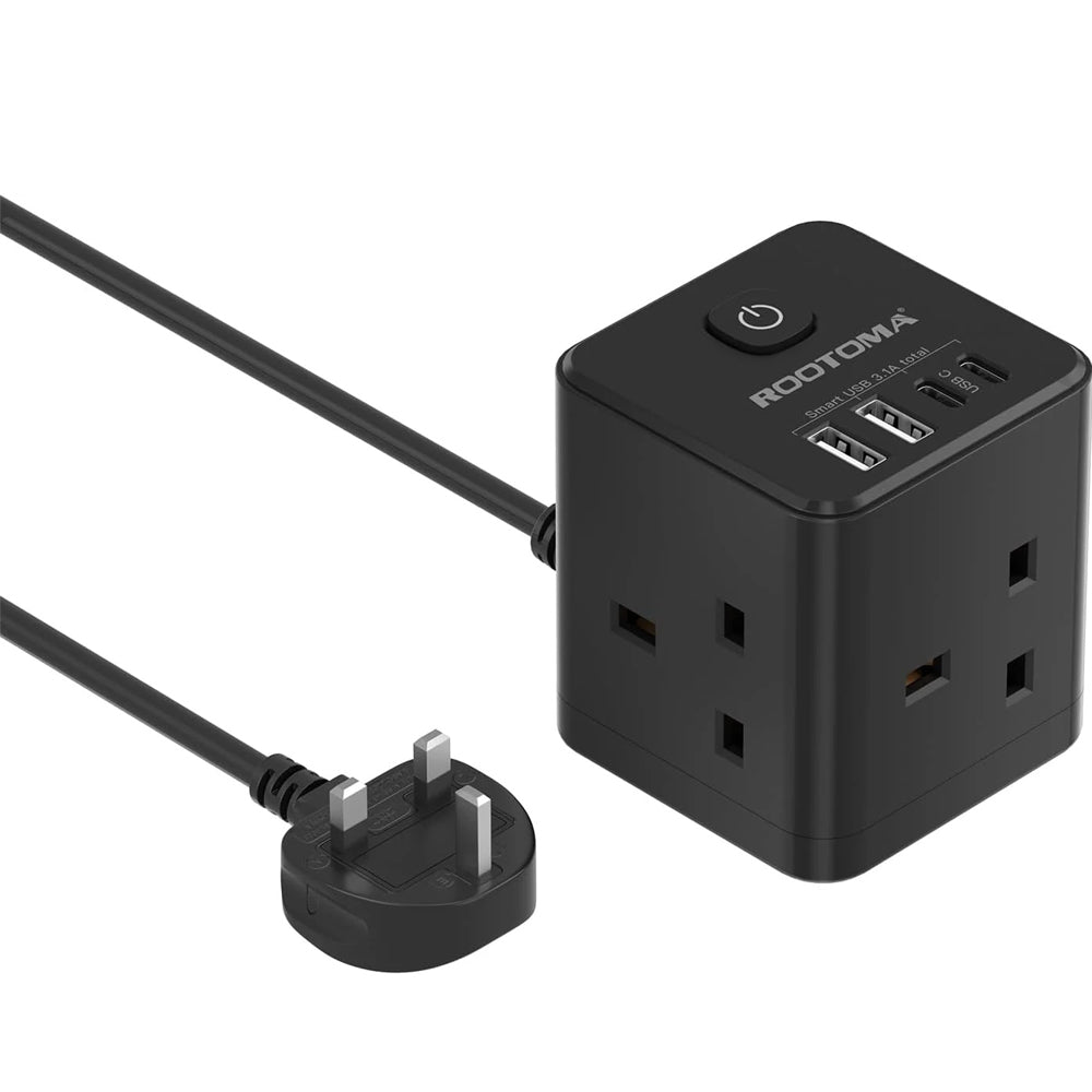 Cube Extension Lead 3 Way with USB C Fast Charging, 7-in-1 Power Tower