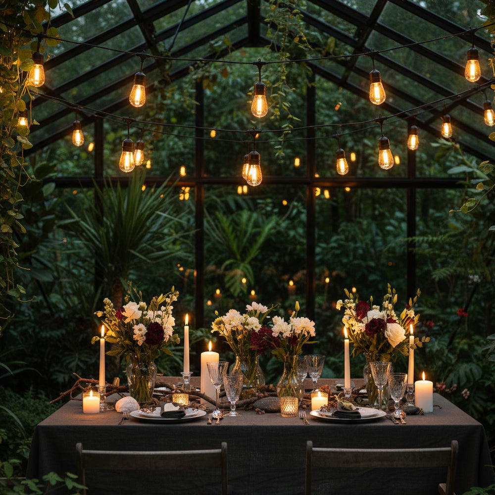 48FT Festoon Lights – Waterproof Warm White 15 LED Bulbs for Garden & Patio