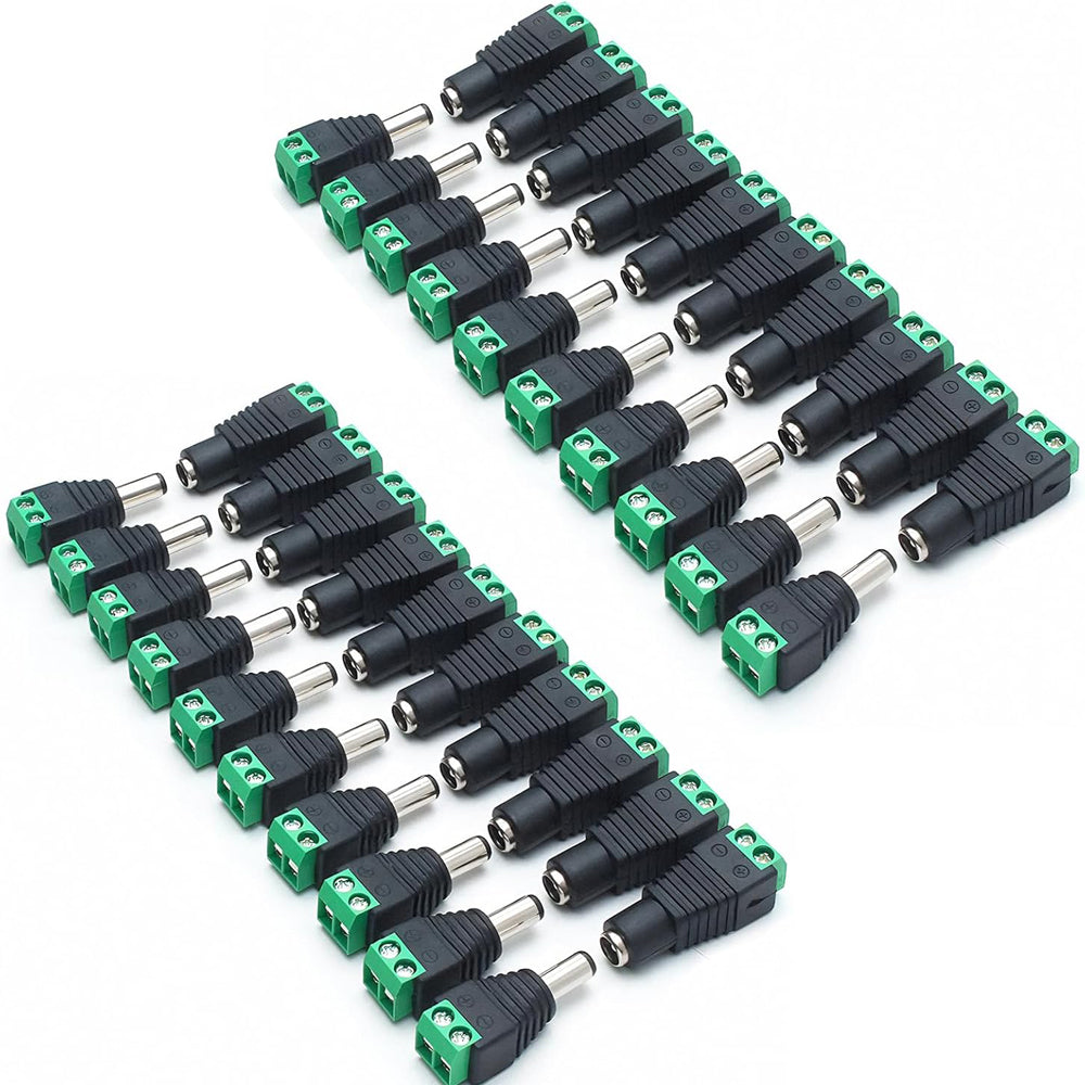 LightingWill 20 Pair 5.5 X 2.1mm Barrel Power 12V Male and Female DC Jack Power Connector Adapter Plug for CCTV Security Camera LED Strip