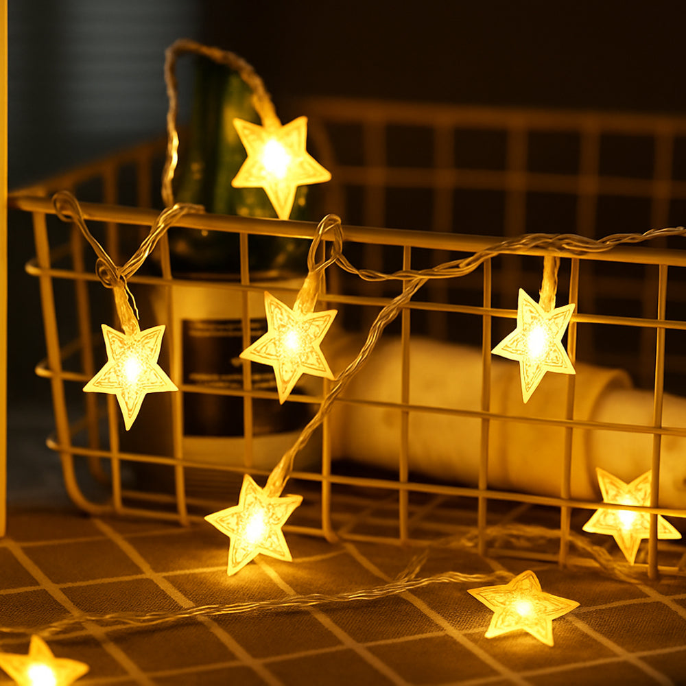 40 LED Battery-Powered Star String Fairy Lights – Warm White – Indoor & Outdoor Use