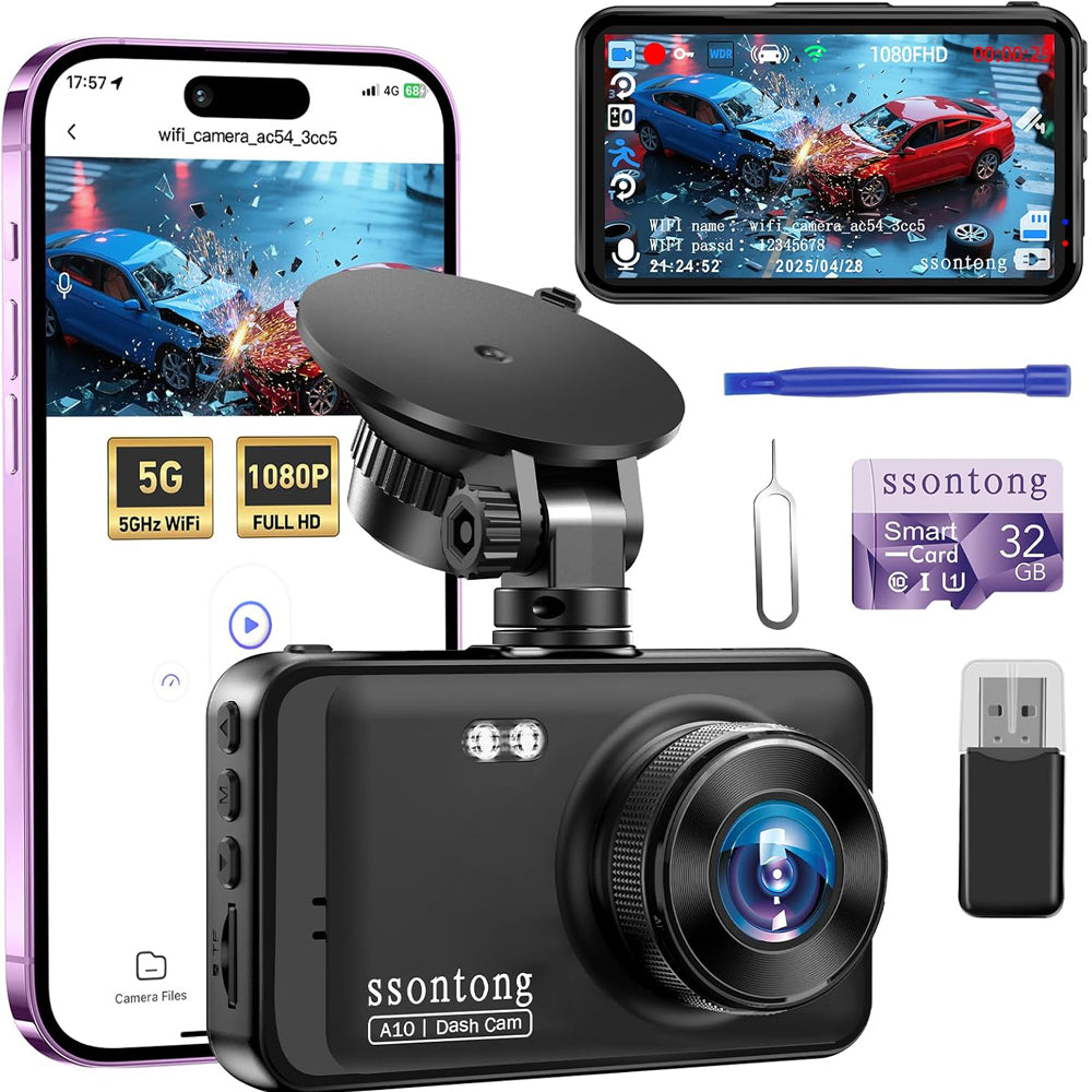 WiFi Dash Cam 1080P with 3" IPS Screen & Night Vision 32GB Car Camera