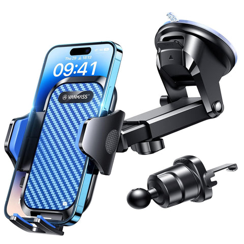 VANMASS Blue Car Phone Holder [Upgraded Suction & Clip] Universal Mount