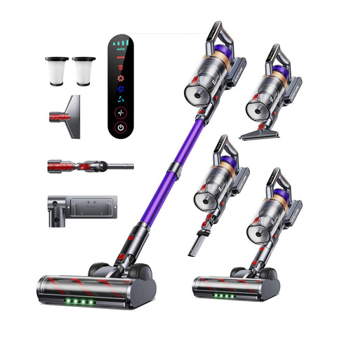 Cordless Vacuum Cleaner 600W 50KPA Stick Hoover with Touch Screen, 65Min Runtime, Wall Mount Rechargeable Lightweight for Pet Hair & Carpet