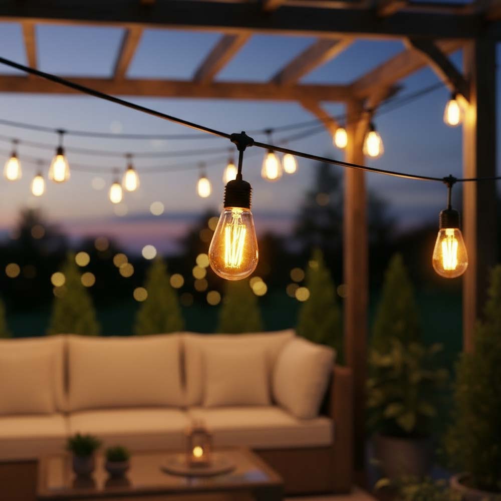 48ft Garden Festoon Lights With 15 LED Bulbs